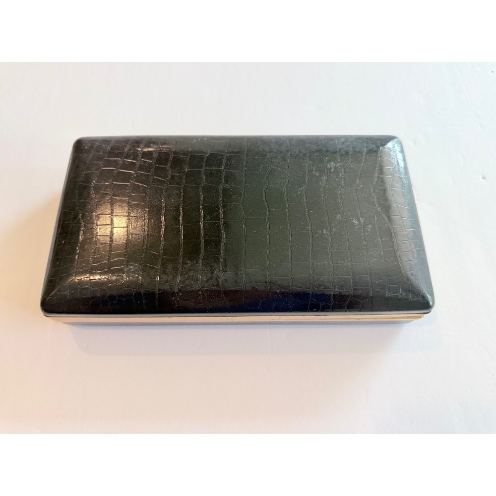 Vintage Black Croc Embossed Jewelry Box Red Velvet Lining Gold Trim Organizer